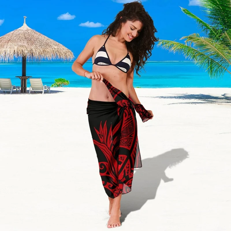 Polynesian Hawaii Sarong-Hula Girl Red Lava Lava Sarong Wraps For Women Cover Up Pareo Skirt Beachwear Wholesale in Bulk Bikini