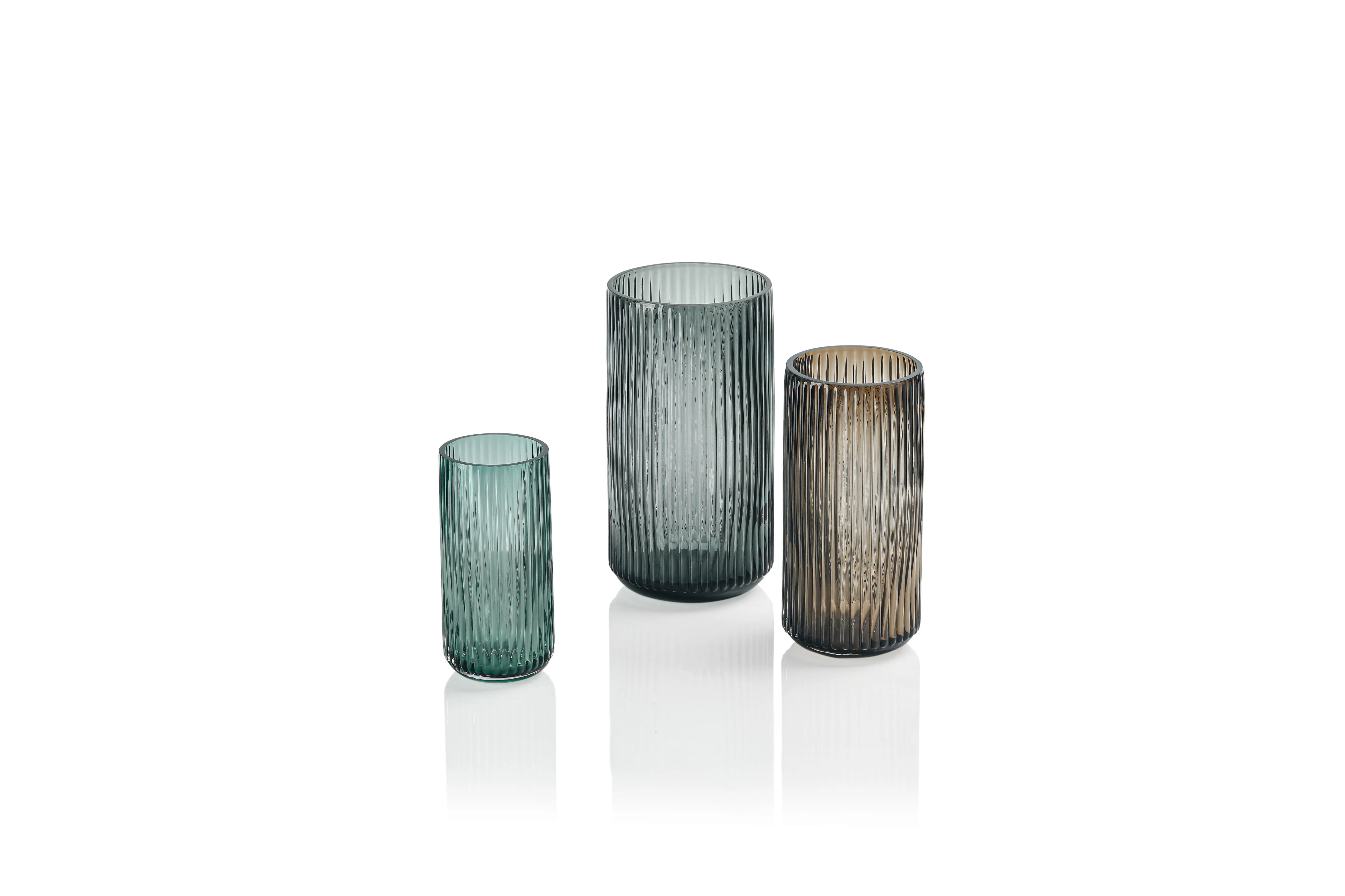 Light Vertical Strip Glass Vase Multi-Color Living Room Home Decoration Transparent Cylinder Glass Vase