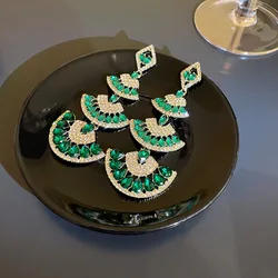 925 Silver Needle Set Diamond Crystal Fan long Earrings Fashion Palace Style Design Earrings for Women