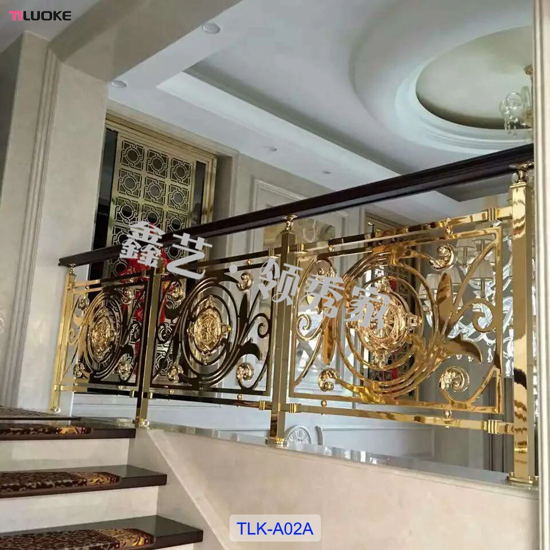 Luxury villa staircase handrail design brass material gold plated indoor decorative stair railings