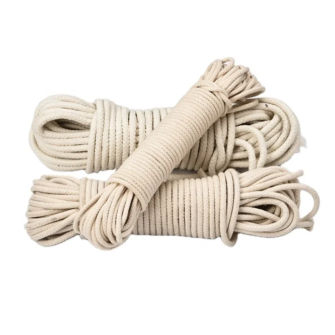 Factory Made 100% Cotton Braided Halyard Rope 15m 30m 50m round Cord Flag Line for Camping & Hiking