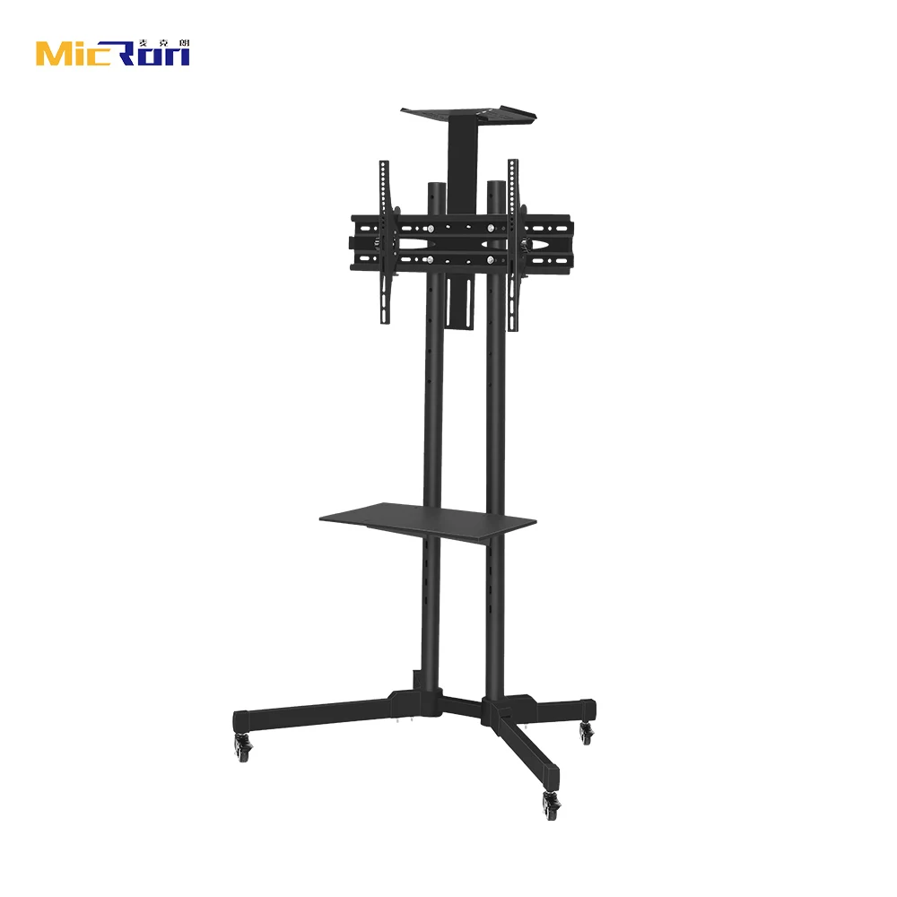 Hot Selling Tilt Height Adjustable Steel Mobile VESA 600 To 400 Inch 65 TV Cart TV Trolly