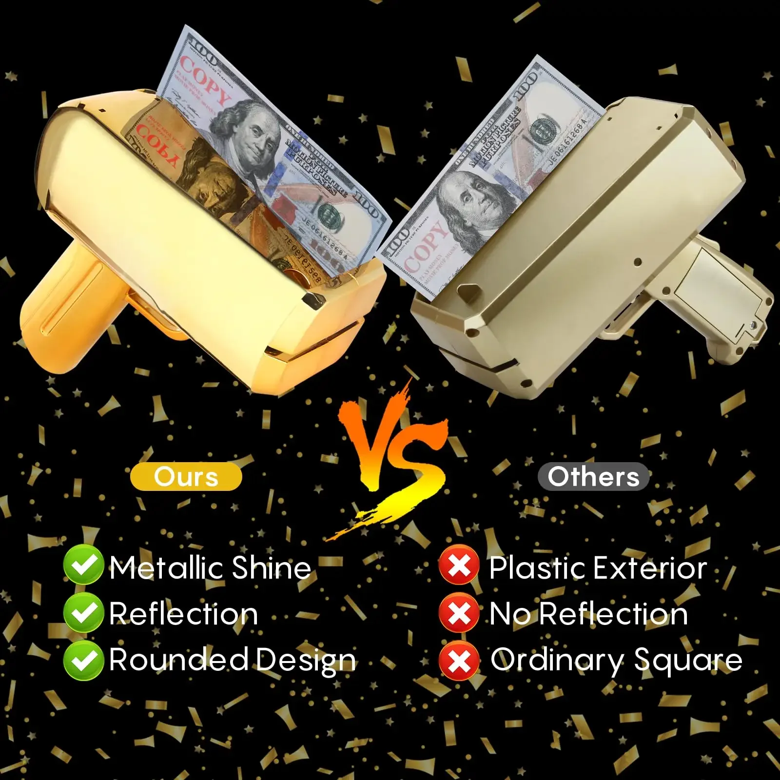 New amazon toys gun customized Metallic Gold money gun chrome money spray gun Cash Cannon Make It Rain Money Dispenser