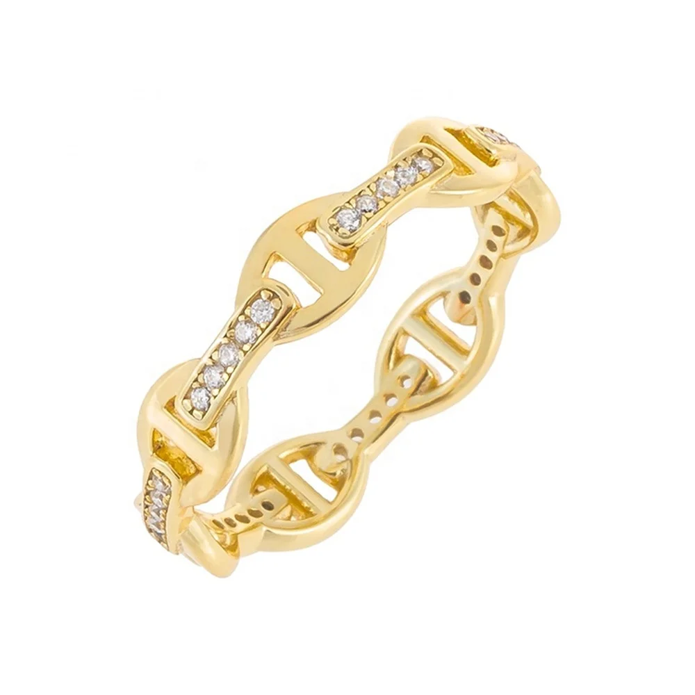 2020 New Version Chain Ring CZ Diamond 18K Gold Fashion Dainty Ring For Women 925 Sterling Silver Chocolate CZ Ring