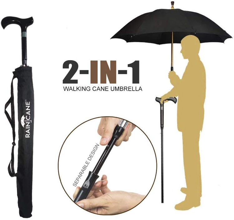 23 Inch Top Quality Strong and Durable Windproof Adjustable Walking Stick Umbrella for Old