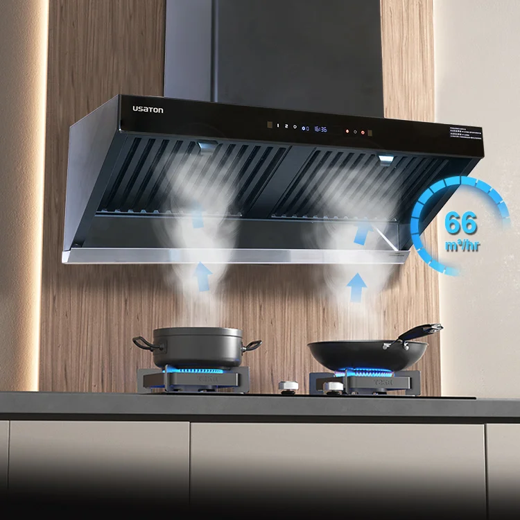 Hot sale black stainless wall range hood commercial design restaurant cooker kitchen equipment extractor hood