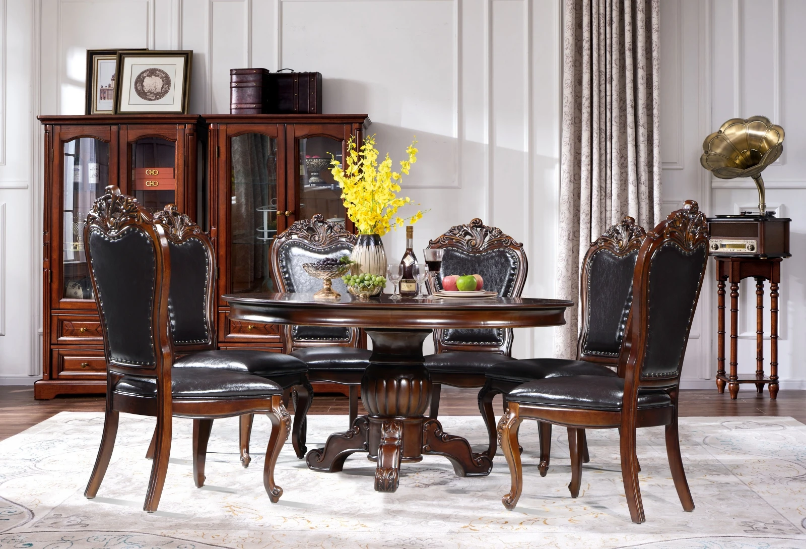 Classic Luxury Wooden Round Dining Table with Chair Dining Room Set Furniture Home Furniture Modern Solid Wood Dinning Table