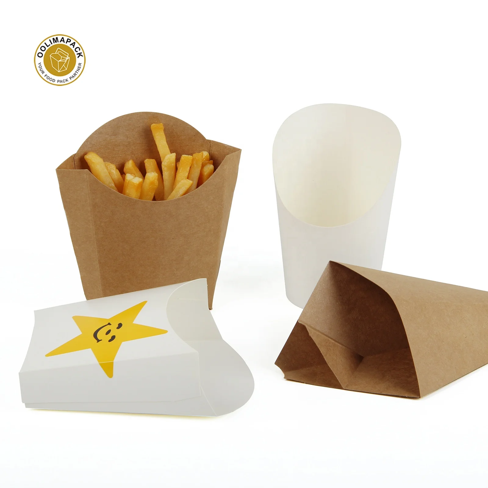 Disposable Paper Cups Customized Scoop French Fries Cup Chip Box Cone For Snack