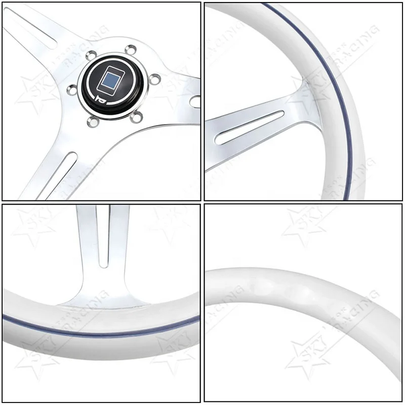 Real Wooden Classic Vintage ND 14inch 350mm Chrome Spoke Universal 14 Inch White Wood Steering Wheel with ND Logo