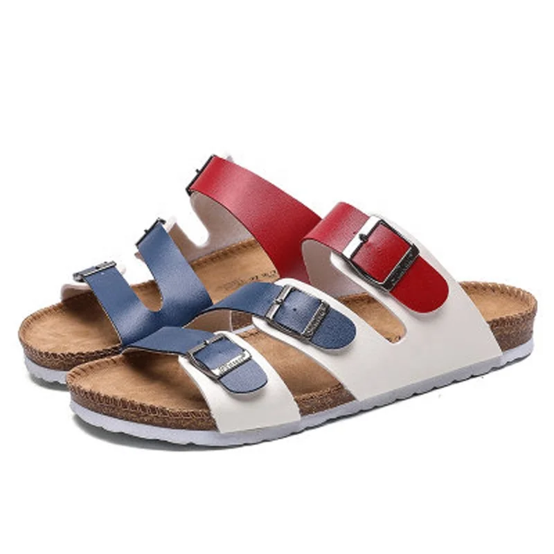 
Men Summer PU Beach Shoes Three-Button Sandals Leisure Cork Non-slip Comfortable Couple Sandals Women Breathable Slippers 