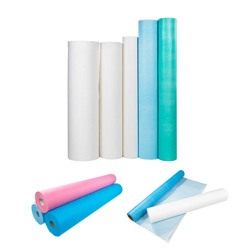 Medical waterproof dustproof tissue poly hospital bed sheet roll paper laminated pe bed roll for patient care