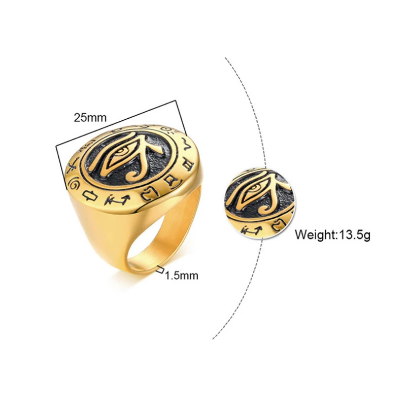 Fashion Jewelry Gift Silver & Gold Color Egyptian Eye of Horus Talisman Rings 316L Stainless Steel Egyptian Ring For Men