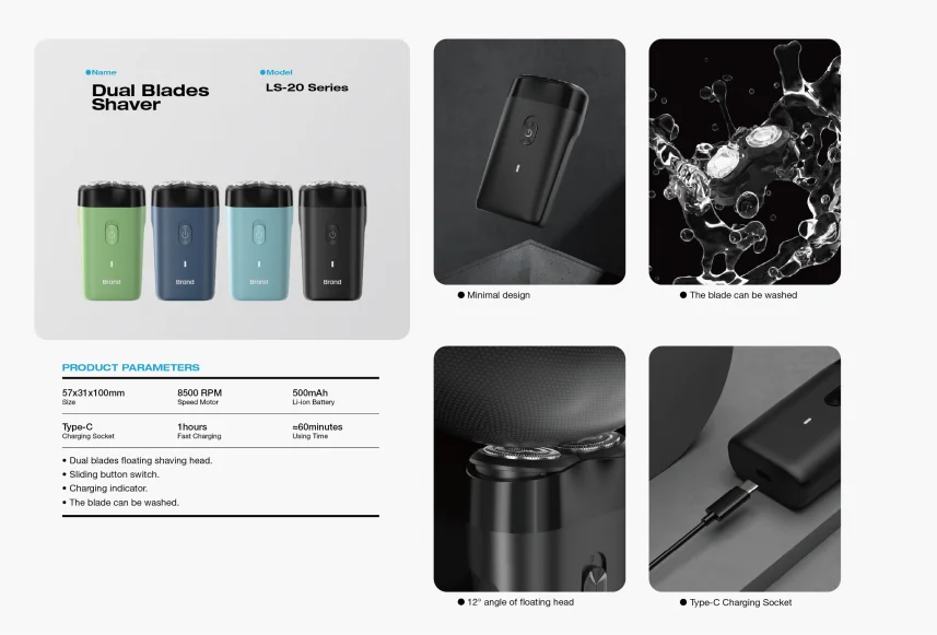2024 Mini IPX6 Travel Shaver Portable Twin Magnetic Cutter Blade USB Powered Safety Feature Custom Logo for Men