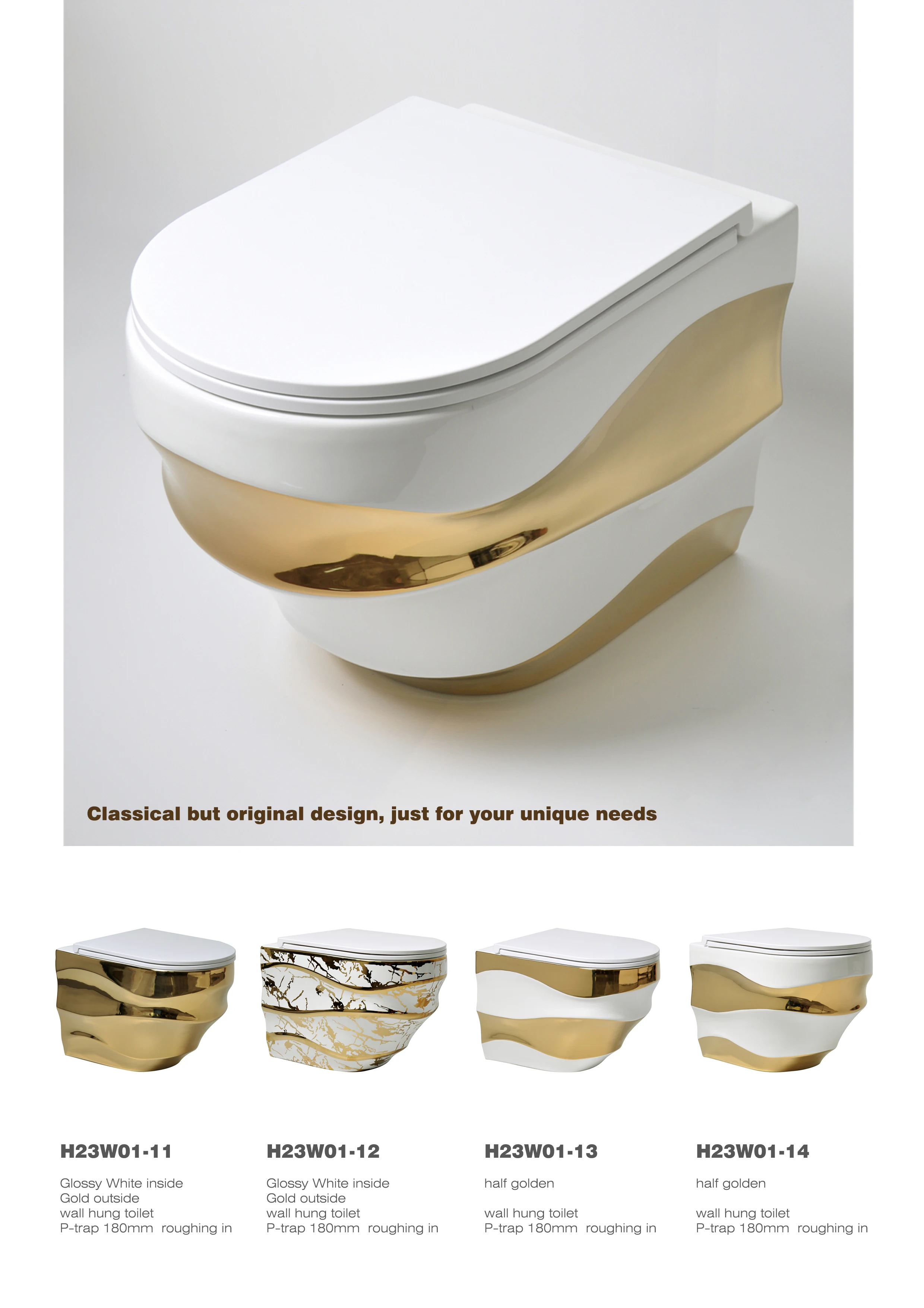 Gold Luxury Style WC Sanitary Ware Hanging Water Closet Bathroom Wall Mounted Hidden Water Tank Toilet Wall Hung Toilet Bowl