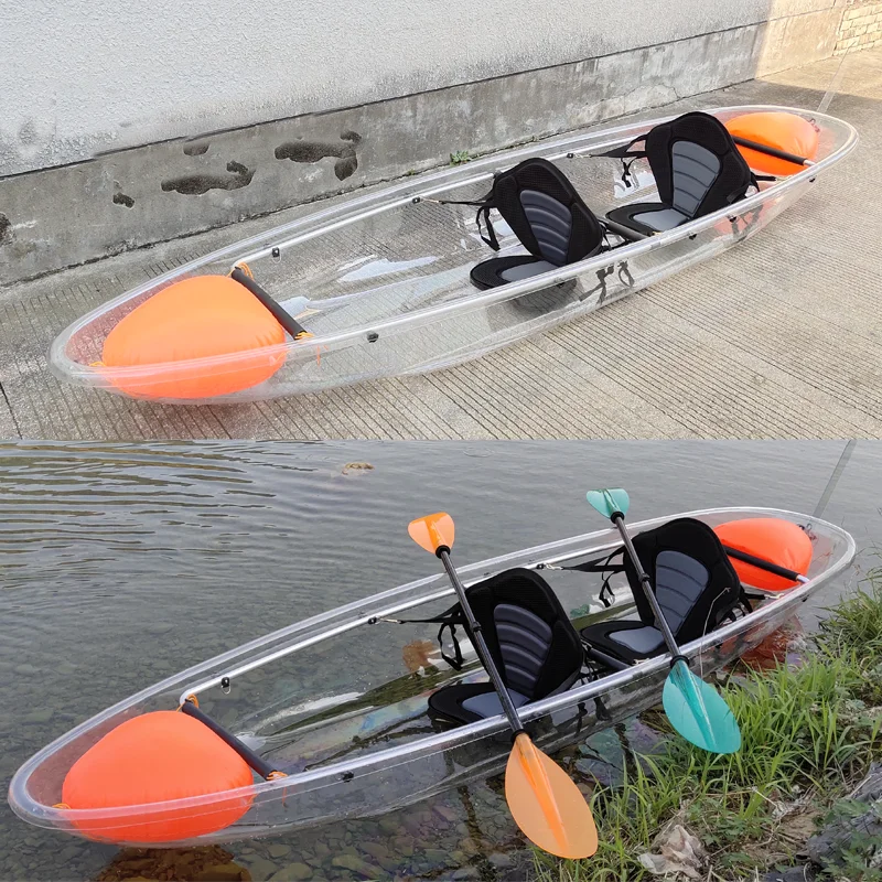 Crystal kayak fishing boat transparent canoe with clear bottom for wholesale