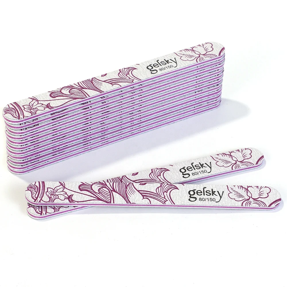 Gelsky Double Sided Emery Board Nail File Pink Nail Files 100/180 Thin Nail File Straight Shape Manicure Tool