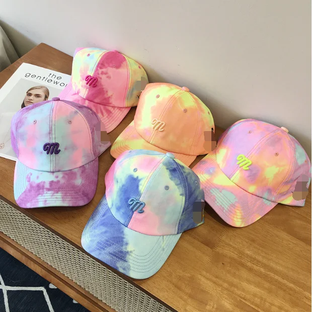 2021 New Fashion Bulk Outdoor Custom Your Own Embroidery Logo Dad Hat Washed Women Tie Dye Colorful Baseball Caps