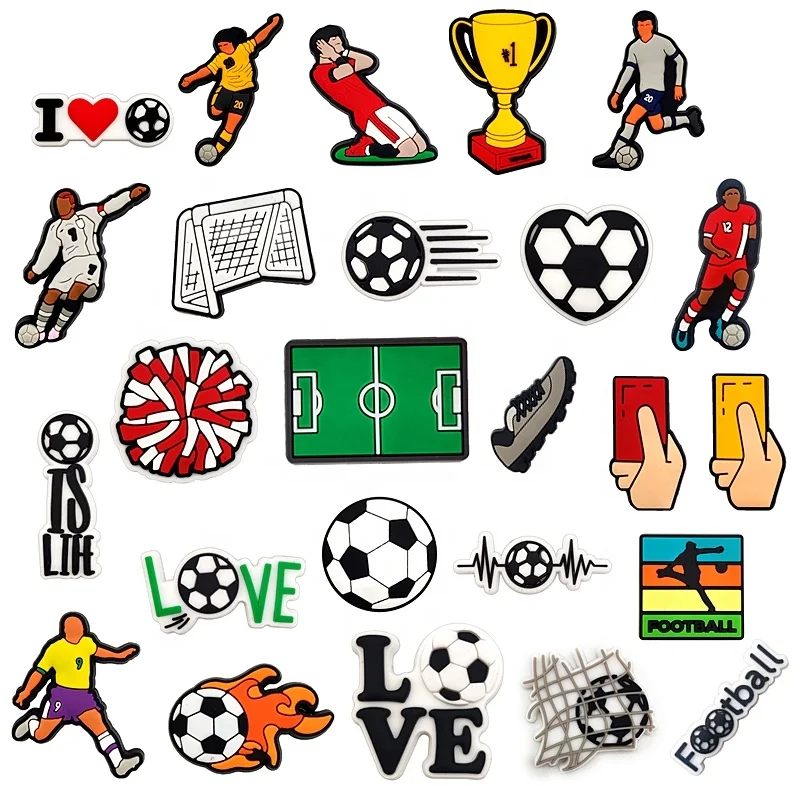 2023 Wholesale Soccer Various Cartoon PVC Croc Shoe Charms Custom Clog Rubber Shoe Decorations