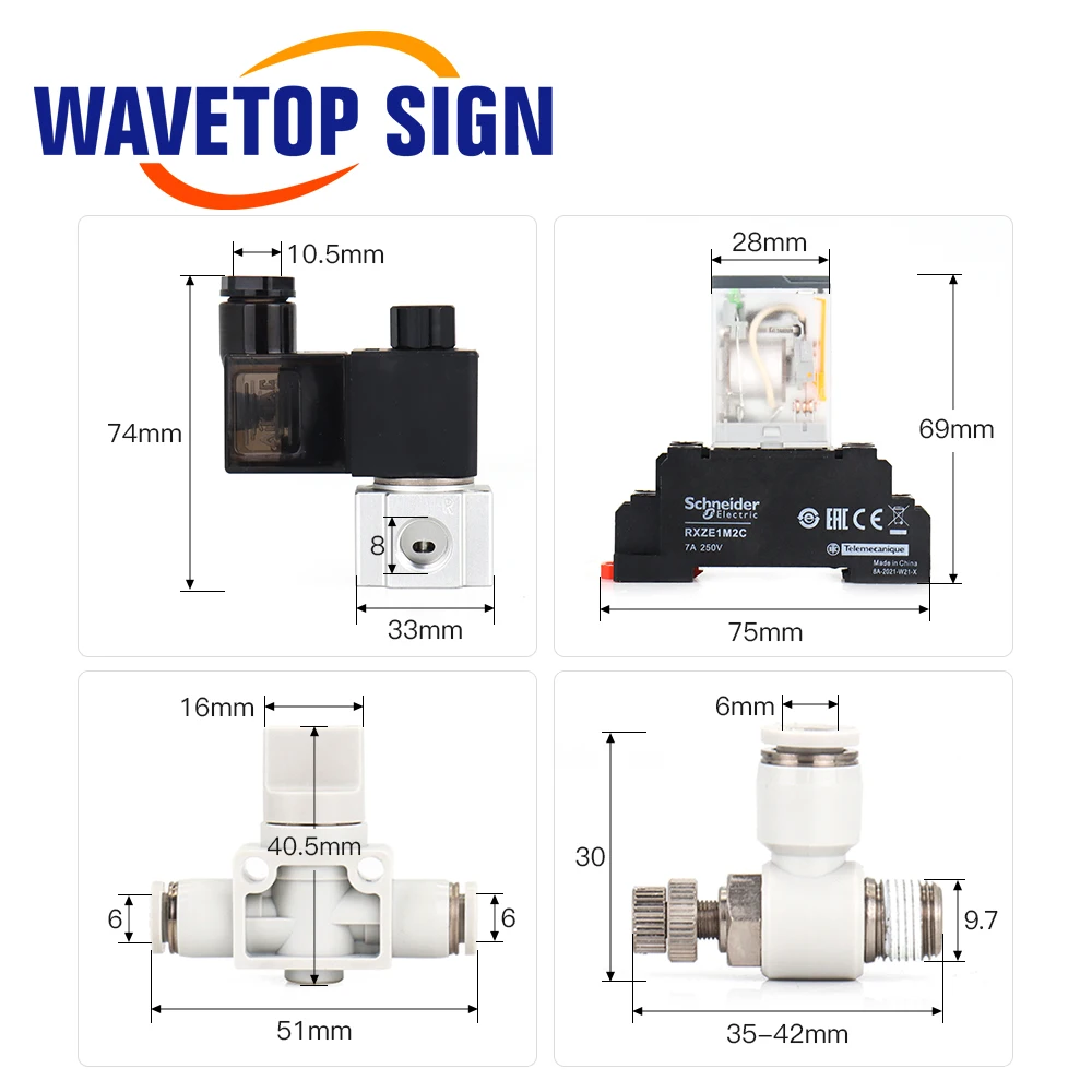 WaveTopSign Pneumatic Solenoid Value Relay 6mm Fittings Ultimate Air Assiast Set For CO2 Laser Cutting And Engraving Machine