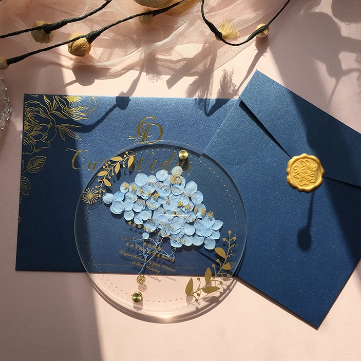 Custom Clear Plastic Unique Rectangle Circle with Flower Shape Card own Design  Acrylic Wedding Invitation