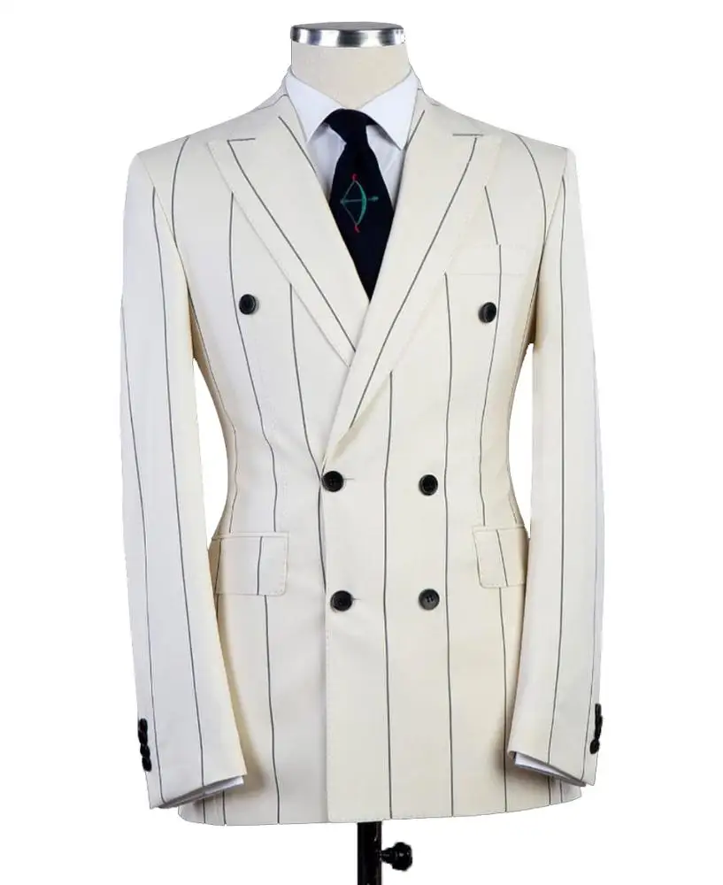 
High quality white stripe coat pant photos designs wedding turkey Italy men suit for office 