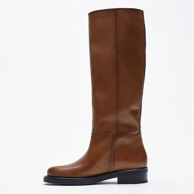 Fashion autumn and winter boots thick legged Knight boots high tube Vintage Brown Boots