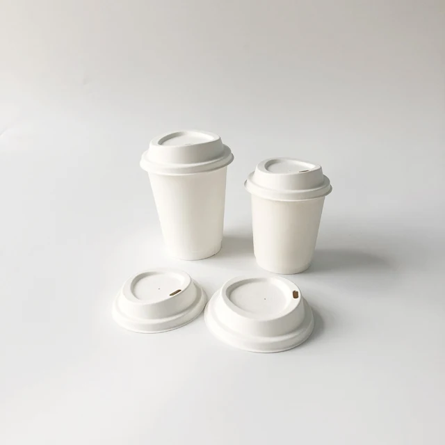 High quality sugarcane pulp can be customized 90mm coffee cup with lid takeaway beverage cup white/natuer triangle lid