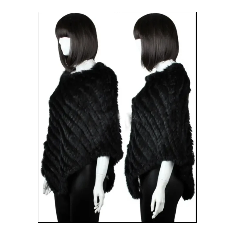 YR616 Fast Shipping  Fur Shawl Big Size Top Quality Triangle Rabbit Knitted Fur Poncho