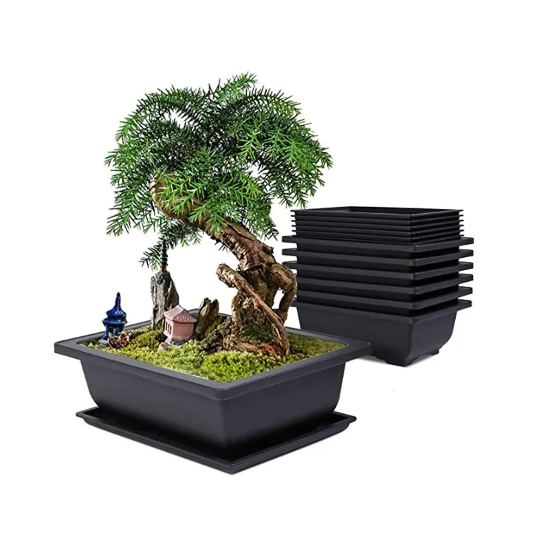 Garden tool dark brown plastic mini pots planters different size flower pot and tray for plant