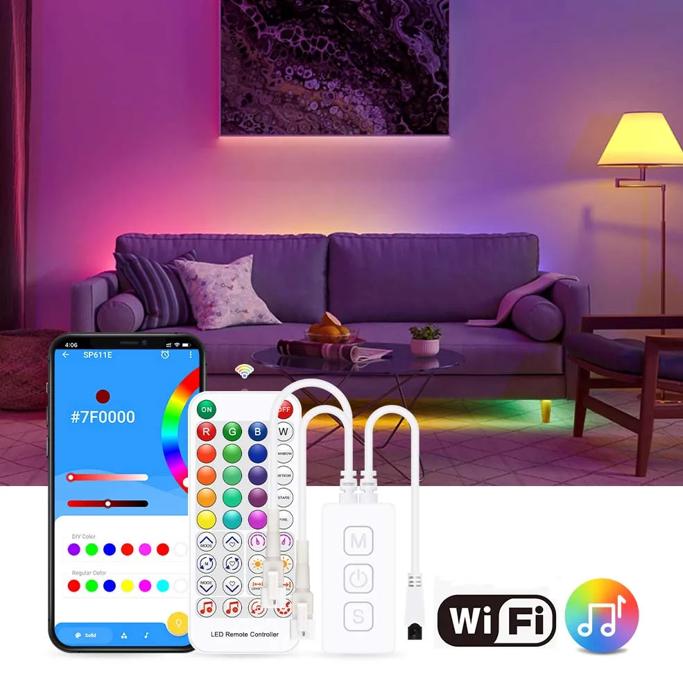 Пиксельная RGB Светодиодная лента WS2812b WS2811 контроллер SP511E Wi-Fi музыкальный светодиодный умное Голосовое управление через приложение