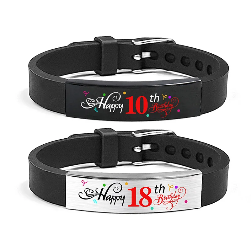 Silicone bracelet color printing  silicone bracelet first birthday commemorative stainless steel lettering popular hand jewelry