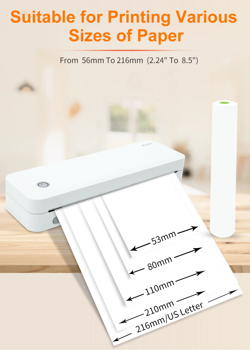 A4 Portable Mini Thermal Bluetooth Wireless Printer Small Travel Document & Photo Printer