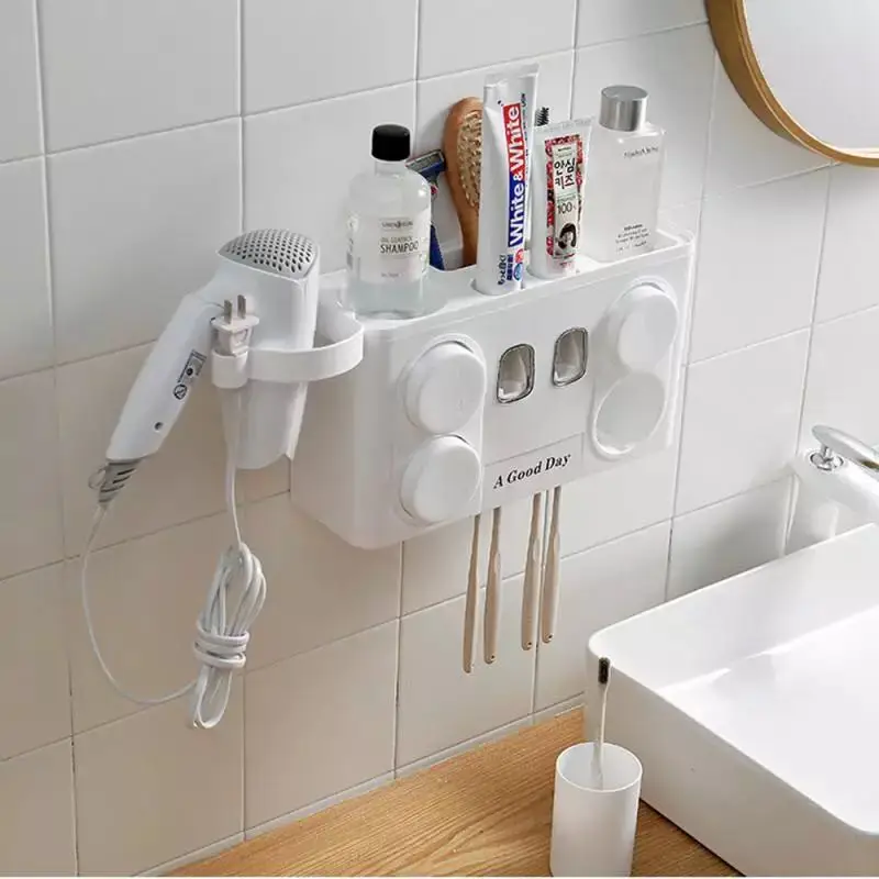 2020 PP Plastic wall-mounted easy installation automatic toothpaste dispenser  toothbrush holder