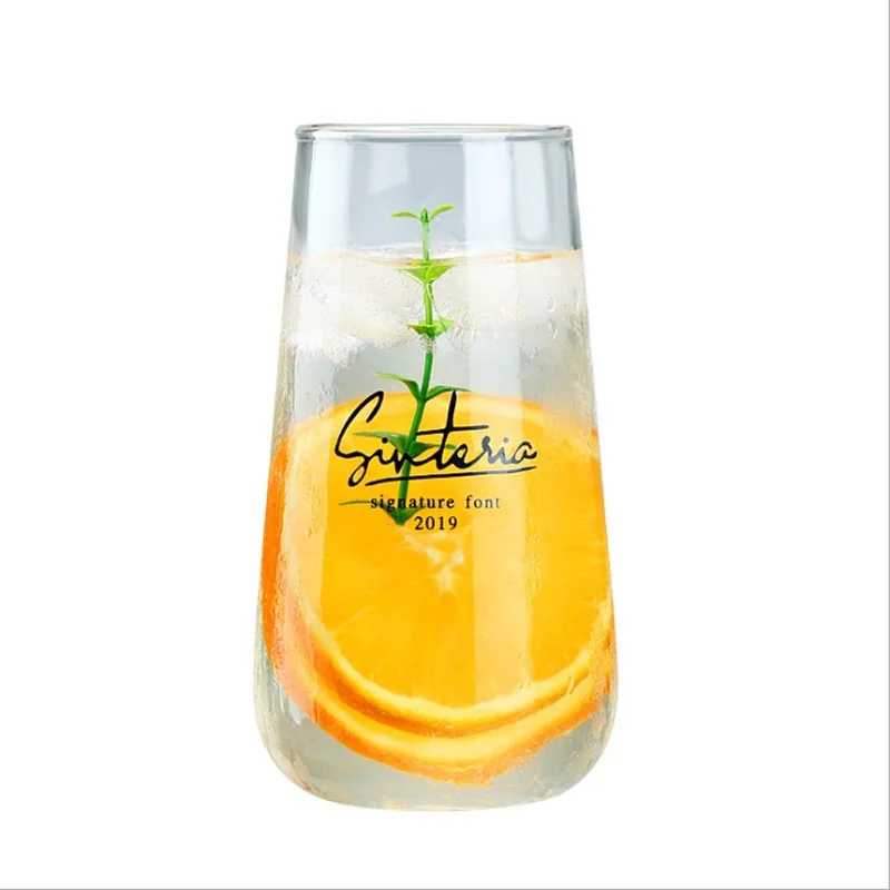 Wholesale Custom Logo single glass cup creative milk fruit juice glazed oval letter glass cup