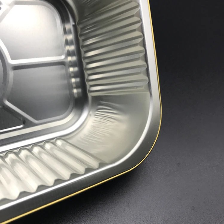 High end detail production gold microwavable aluminum foil container with