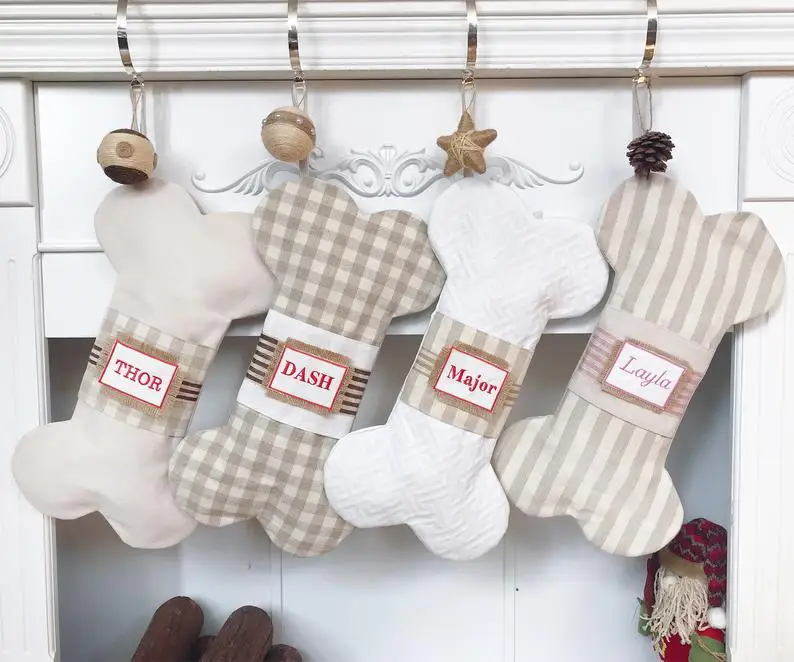 Подарок для детей, полосатые рождественские носки с монограммой, сублимационные рождественские чулки с чистыми костяшками для собак