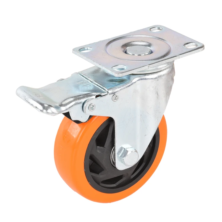 Polyurethane 4 inch Trolley Caster Wheels Medium-sized Swivel Caster Orange