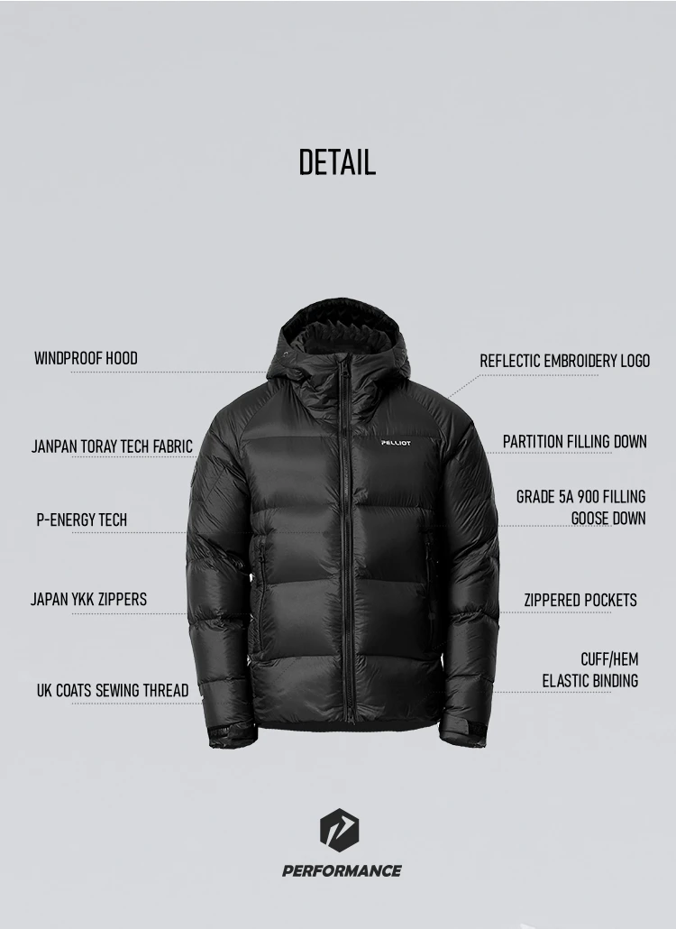 Pelliot 2023FW Unisex Outdoor Goose Jacket High Performance 900 FP Waterproof Windproof Puffer Hooded XL New Collection Warm