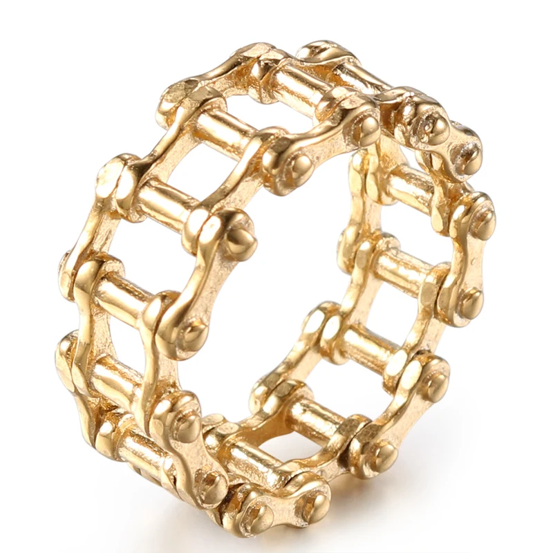 Мужская Золотая цепочка из нержавеющей стали в готическом стиле, дизайнерское кольцо для байкера, женское кольцо на велосипедную цепочку, ювелирные изделия