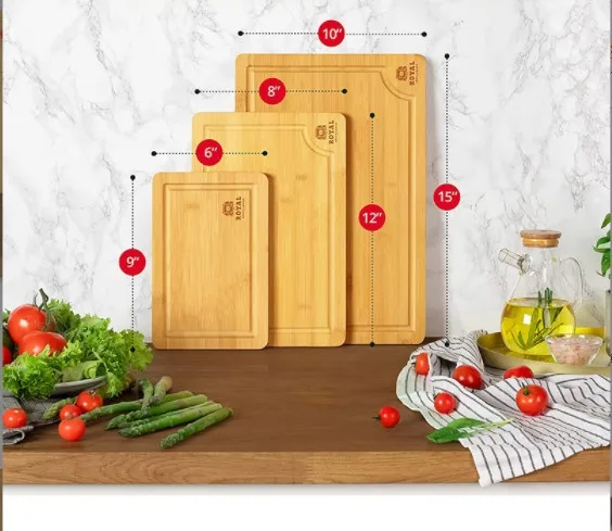 Wholesale 3 Piece Kitchen Bamboo Cutting Chopping Boards Set for Meat ,Serving Boards and Cheese for Bread
