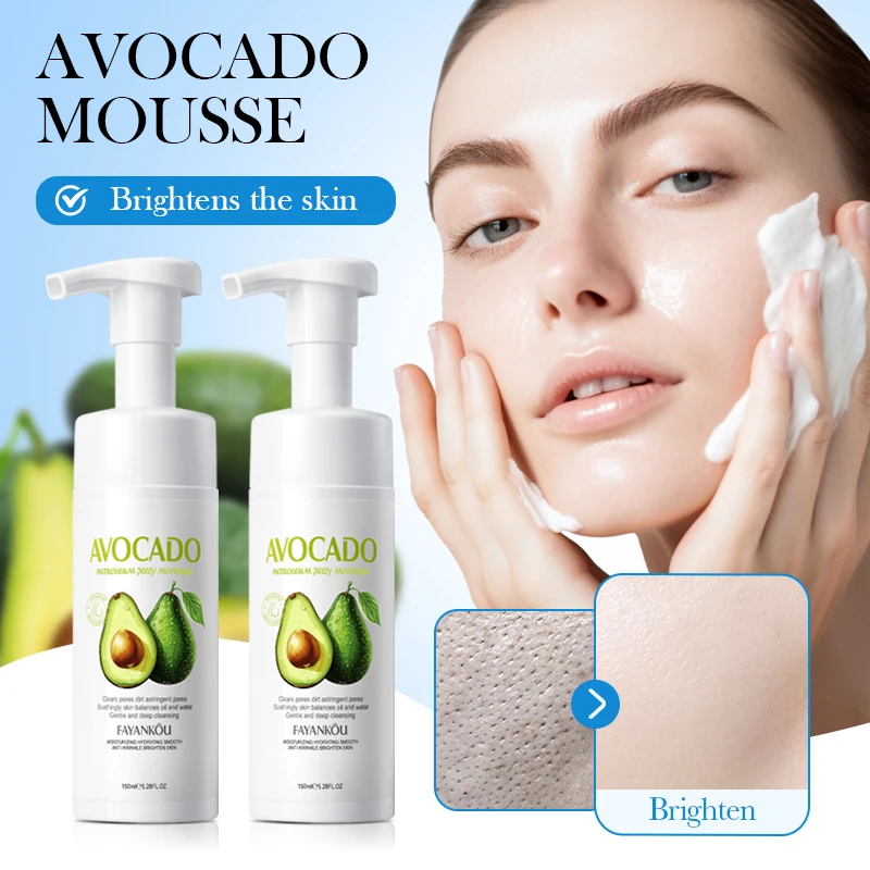 OEM FAYANKOU private label OEM natural skin care face wash whitening deep cleansing avocado facial cleanser Mousse