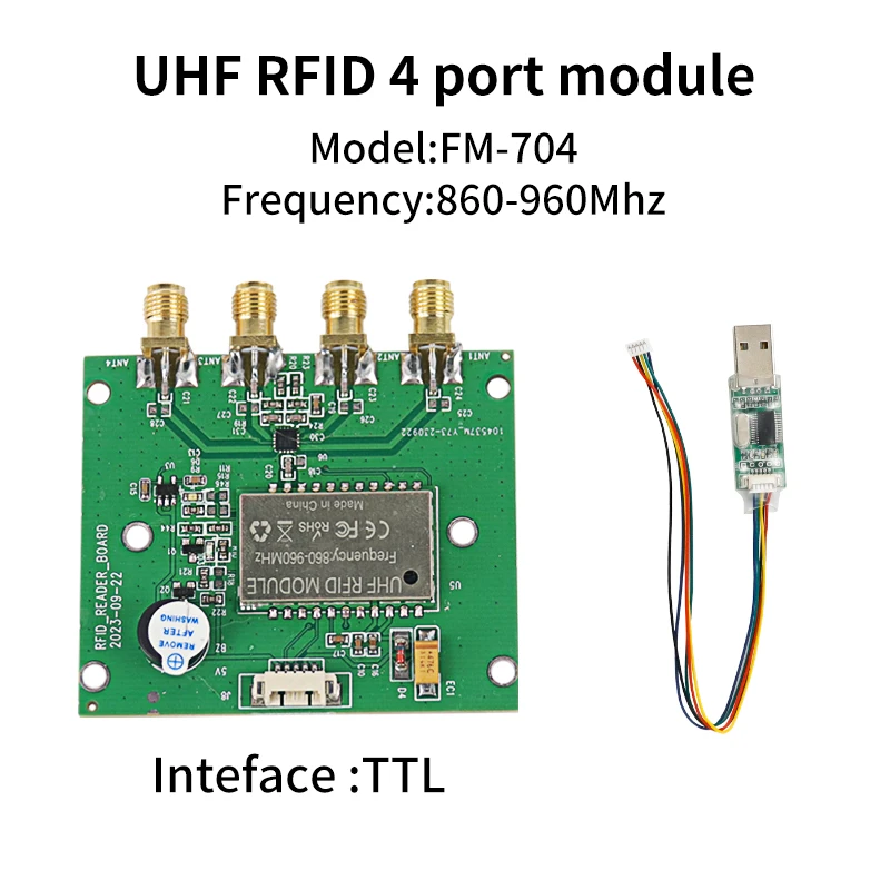 UHF RFID 4 Port Reader Module 860-960Mhz TTL/RS232 Interface Reader for Access Control Free Android SDK