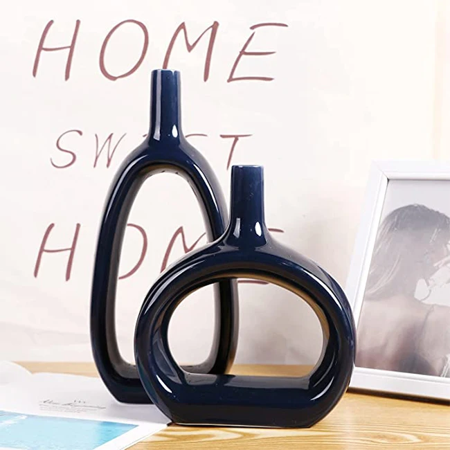 Глянцевая круглая керамическая ваза с геометрическим рисунком для украшения дома