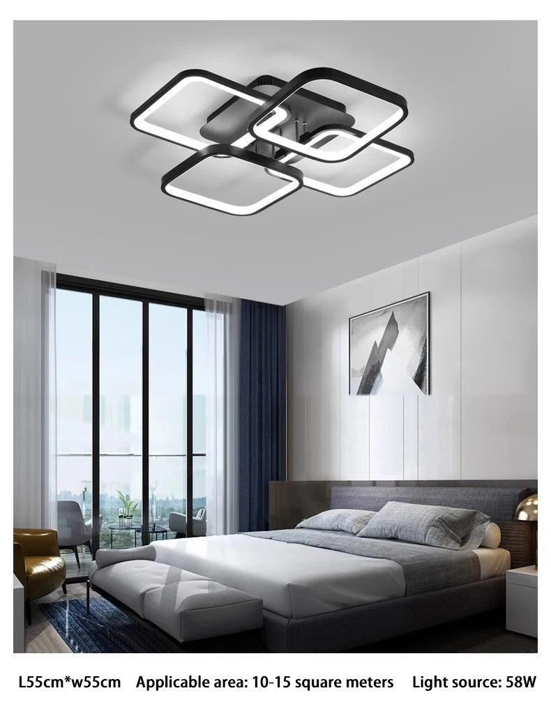 High Quality Fancy Light Black Panel Flush Mounted Nordic Metal Square Dimmable Ceil Bedroom Indoor Led Ceiling Lamp