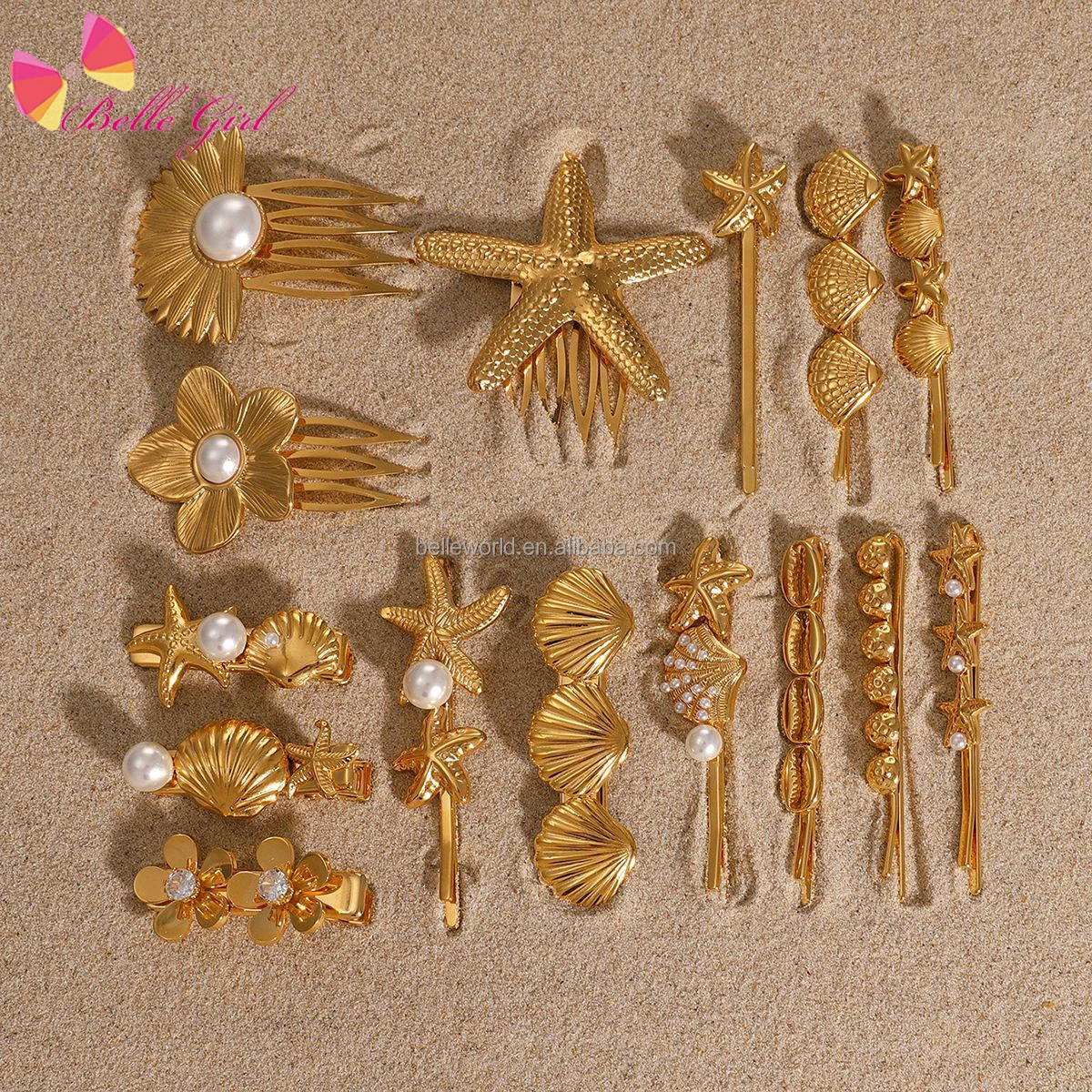 BELLEWORLD customized women girls stainless steel accessories golden hair clips good quality starfish hair clip stainless steel