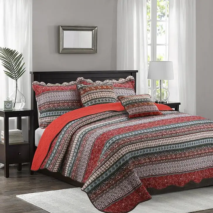 Роскошный марокканский сад сельская местность покрывало для кровати стеганое одеяло из трех частей полосатые хлопковые комплекты постельного белья оптовая продажа для свадьбы комфорт