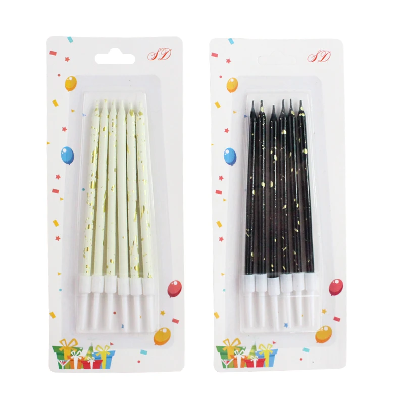 Wholesale new 6 suction card cake candles black gold platinum creative romantic party decoration birthday pencil candles