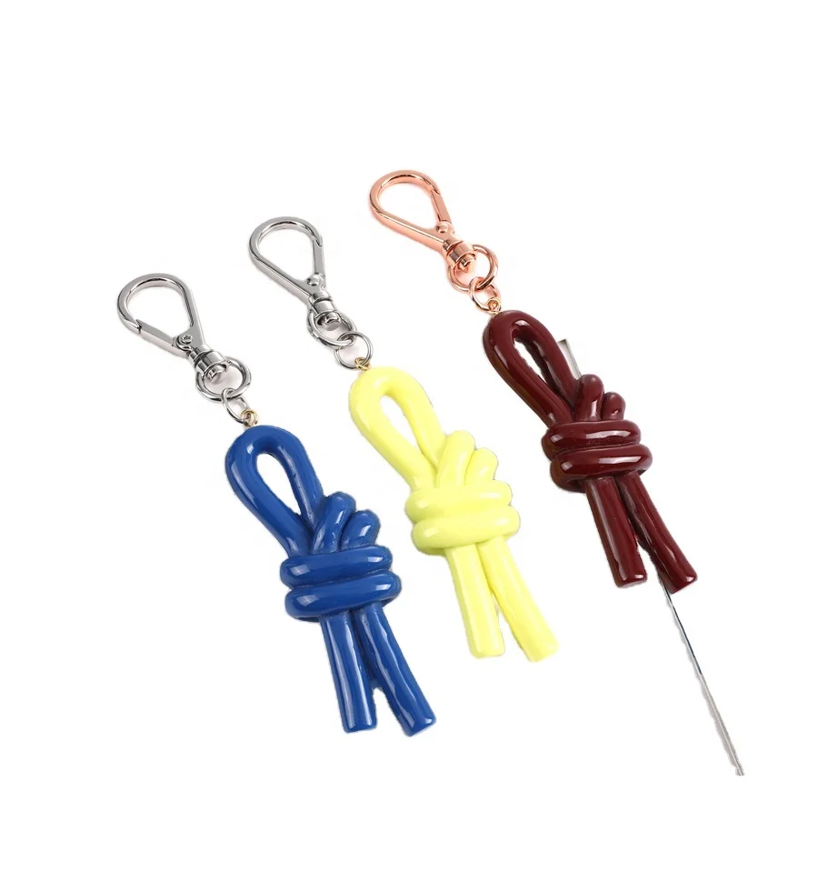 Metal Keychains Factory Wholesale Fashion Knot Resin Pendant Yellow Blue Brown Key Ring Rose Gold Metal Keychain Accessories