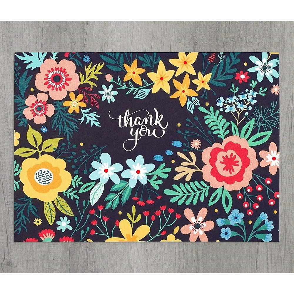 Floral Thank You Cards Custom With Logo Elegant Thank You Notes Blank Inside Navy Blue And Ivory 4x6 Inch