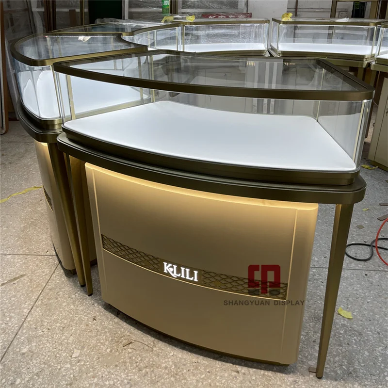Shopping Mall Luxury Kiosk Glass Counter Display Fixture 10*10 Feet Round Jewelry Kiosk Jewelry Display Showcase